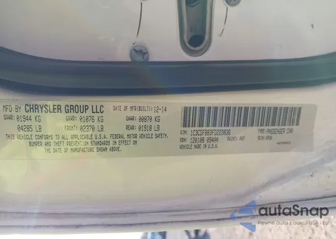 2015 Dodge Dart Sxt из США, поврежденный, VIN 1C3CDFBB3FD223836